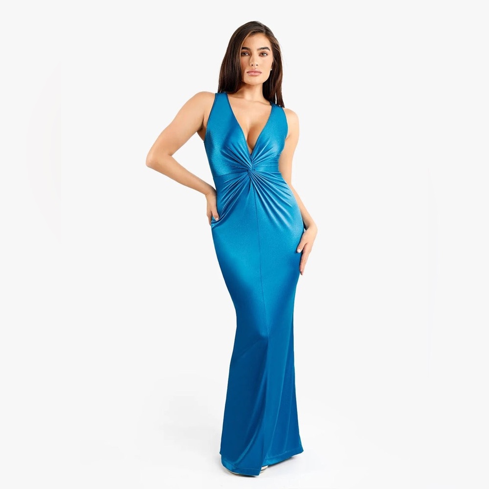 Popilush  Deep V-Neck Bias Twist Hourglass Maxi Dress